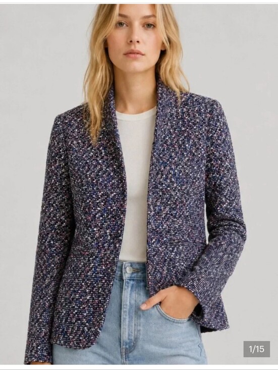J. Crew Jackets & Blazers - j Crew Structured Tweed Open-Front Jacket in Navy and Pink
